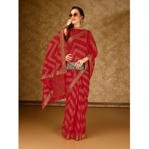 Generic Women's Zomto Zig Zag Saree With Unstitched Blouse (Red, 5-6 Mtrs)