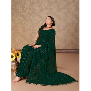 Generic Women's Chiffon Fabric Line Saree With Unstitched Blouse (Green, 5-6 Mtrs)