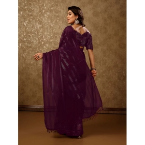 Generic Women's Chiffon Fabric Line Saree With Unstitched Blouse (Purple, 5-6 Mtrs)