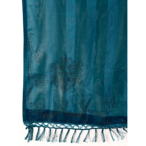 Generic Women's Chiffon Fabric Line Saree With Unstitched Blouse (Teal Blue, 5-6 Mtrs)