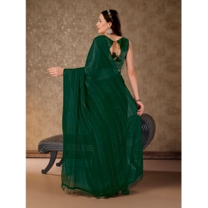 Generic Women's Chiffon Fabric Line Saree With Unstitched Blouse (Green, 5-6 Mtrs)