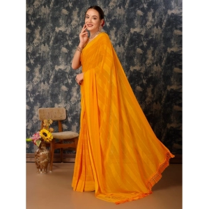 Generic Women's Chiffon Fabric Line Saree With Unstitched Blouse (Yellow, 5-6 Mtrs)