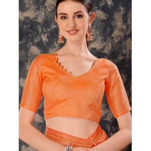 Generic Women's Zomto Checked Saree With Unstitched Blouse (Peach, 5-6 Mtrs)