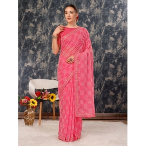 Generic Women's Zomto Checked Saree With Unstitched Blouse (Pink, 5-6 Mtrs)