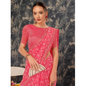 Generic Women's Zomto Printed Saree With Unstitched Blouse (Dark Pink, 5-6 Mtrs)