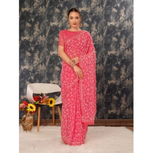 Generic Women's Zomto Printed Saree With Unstitched Blouse (Dark Pink, 5-6 Mtrs)