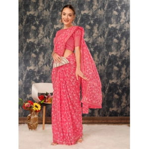 Generic Women's Zomto Printed Saree With Unstitched Blouse (Dark Pink, 5-6 Mtrs)