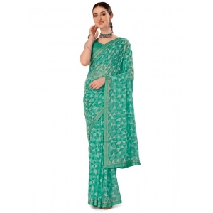 Generic Women's Zomto Printed Saree With Unstitched Blouse (Turquies Green, 5-6 Mtrs)