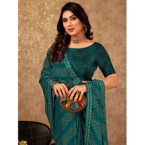 Generic Women's Zomto Bandhini Saree With Unstitched Blouse (Teal Blue, 5-6 Mtrs)
