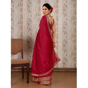 Generic Women's Vichitra Plain Saree With Unstitched Blouse (Maroon, 5-6 Mtrs)