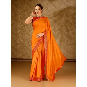 Generic Women's Vichitra Swiroshki Butta Saree With Unstitched Blouse (Yellow, 5-6 Mtrs)