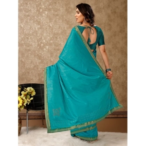 Generic Women's Vichitra Swiroshki Butta Saree With Unstitched Blouse (Teal Blue, 5-6 Mtrs)
