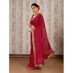 Generic Women's Vichitra Swiroshki Butta Saree With Unstitched Blouse (Maroon, 5-6 Mtrs)