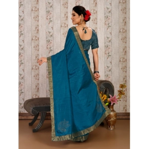 Generic Women's Vichitra Swiroshki Butta Saree With Unstitched Blouse (Blue, 5-6 Mtrs)