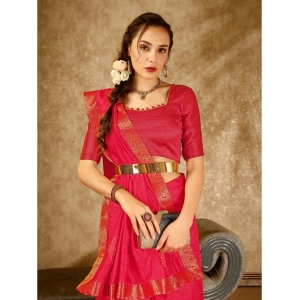 Generic Women's Vichitra Swiroshki Butta Saree With Unstitched Blouse (Pink, 5-6 Mtrs)