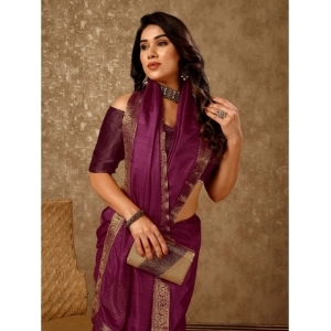 Generic Women's Vichitra Swiroshki Butta Saree With Unstitched Blouse (Wine, 5-6 Mtrs)