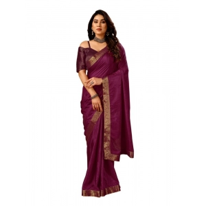Generic Women's Vichitra Swiroshki Butta Saree With Unstitched Blouse (Wine, 5-6 Mtrs)