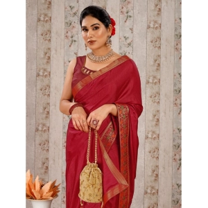 Generic Women's Vichitra Swiroshki Butta Saree With Unstitched Blouse (Maroon, 5-6 Mtrs)