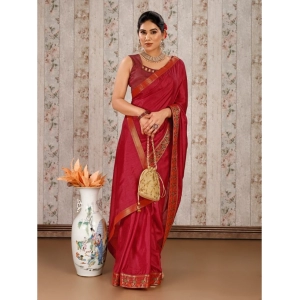 Generic Women's Vichitra Swiroshki Butta Saree With Unstitched Blouse (Maroon, 5-6 Mtrs)