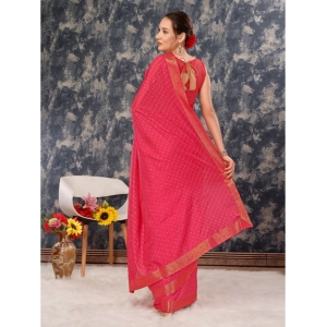 Generic Women's Vichitra Bandhini Saree With Unstitched Blouse (Pink, 5-6 Mtrs)