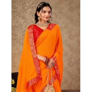 Generic Women's Vichitra Bandhini Saree With Unstitched Blouse (Yellow, 5-6 Mtrs)