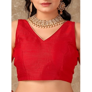 Generic Women's Vichitra Bandhini Saree With Unstitched Blouse (Red, 5-6 Mtrs)
