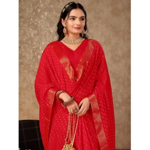 Generic Women's Vichitra Bandhini Saree With Unstitched Blouse (Red, 5-6 Mtrs)