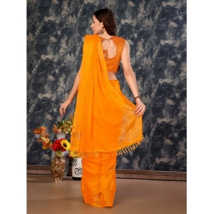 Generic Women's Chiffon Fabric Plain Saree With Unstitched Blouse (Yellow, 5-6 Mtrs)