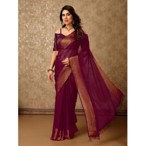 Generic Women's Chiffon Fabric Plain Saree With Unstitched Blouse (Wine, 5-6 Mtrs)