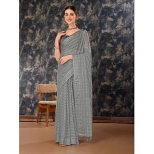 Generic Women's Chiffon Fabric Line Saree With Unstitched Blouse (Grey, 5-6 Mtrs)