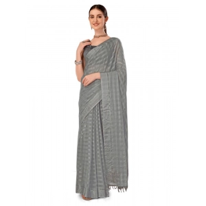 Generic Women's Chiffon Fabric Line Saree With Unstitched Blouse (Grey, 5-6 Mtrs)
