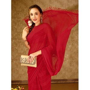 Generic Women's Chiffon Fabric Line Saree With Unstitched Blouse (Red, 5-6 Mtrs)