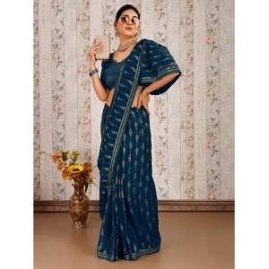 Generic Women's Zomto Laheriya Saree With Unstitched Blouse (Blue, 5-6 Mtrs)