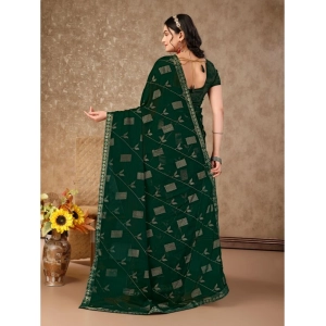 Generic Women's Zomto Patta Chiffon Saree With Unstitched Blouse (Green, 5-6 Mtrs)