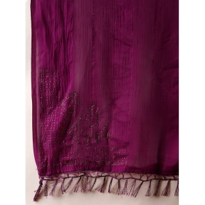 Generic Women's Chiffon Fabric Line Saree With Unstitched Blouse (Wine, 5-6 Mtrs)