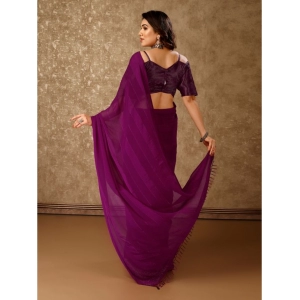 Generic Women's Chiffon Fabric Line Saree With Unstitched Blouse (Wine, 5-6 Mtrs)