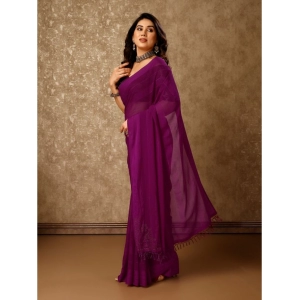 Generic Women's Chiffon Fabric Line Saree With Unstitched Blouse (Wine, 5-6 Mtrs)