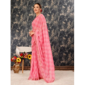 Generic Women's Zomto Checked Saree With Unstitched Blouse (Pink, 5-6 Mtrs)