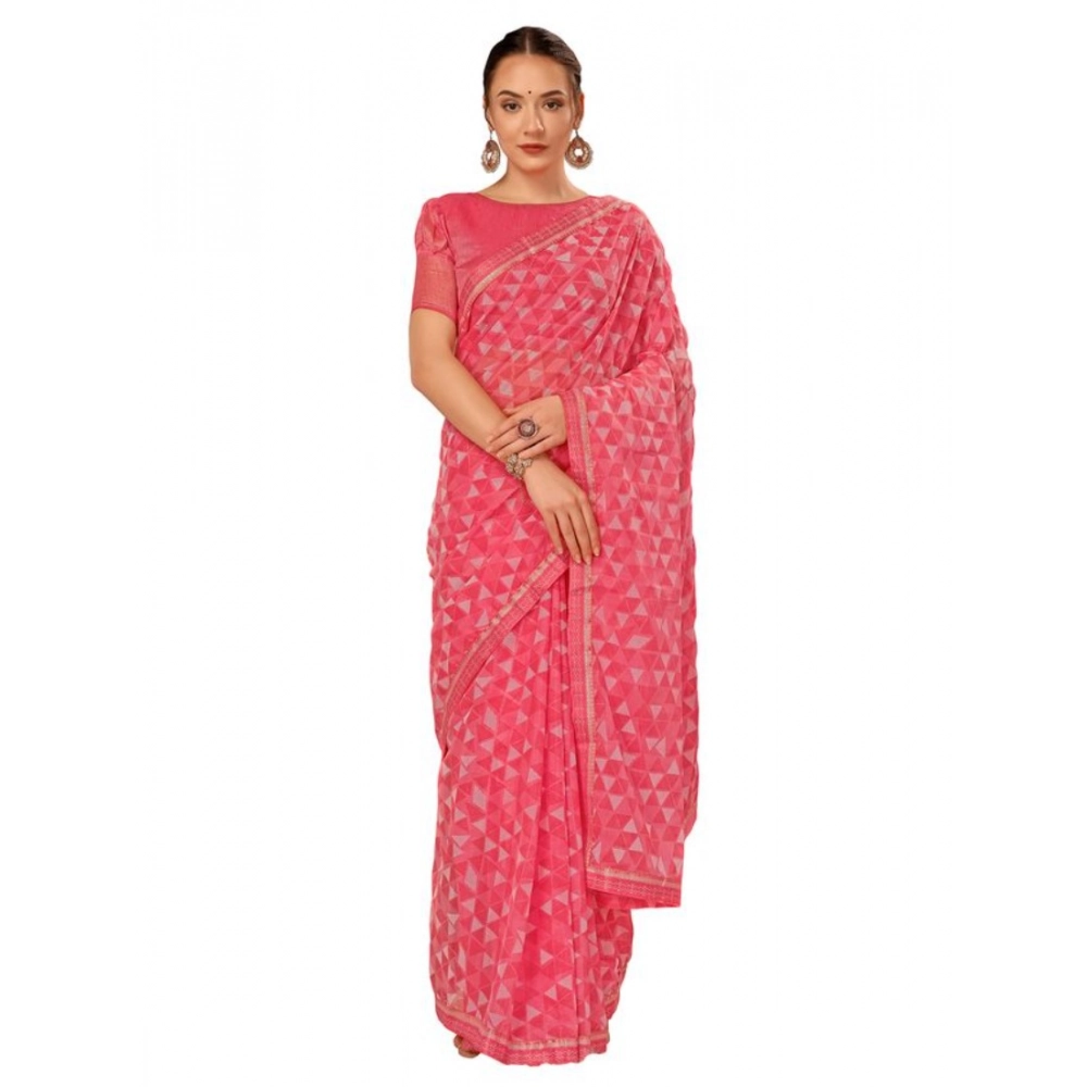 Generic Women's Zomto Printed Saree With Unstitched Blouse (Dark Pink, 5-6 Mtrs)