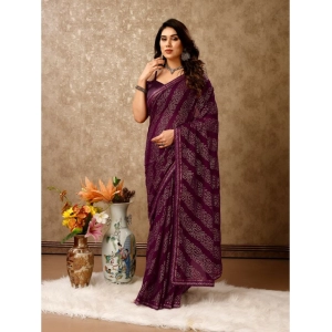 Generic Women's Zomto Bandhini Saree With Unstitched Blouse (Wine, 5-6 Mtrs)