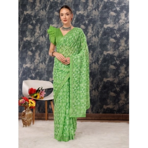 Generic Women's Zomto Printed Saree With Unstitched Blouse (Green, 5-6 Mtrs)