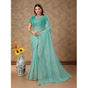 Generic Women's Linen Line Saree With Unstitched Blouse (Turquies Green, 5-6 Mtrs)