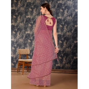 Generic Women's Linen Line Saree With Unstitched Blouse (Purple, 5-6 Mtrs)