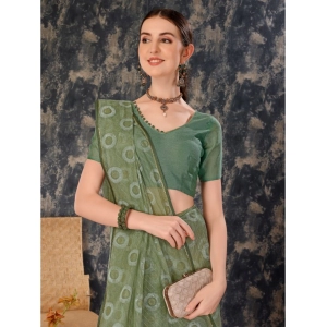Generic Women's Linen Gola Printed Saree With Unstitched Blouse (Green, 5-6 Mtrs)