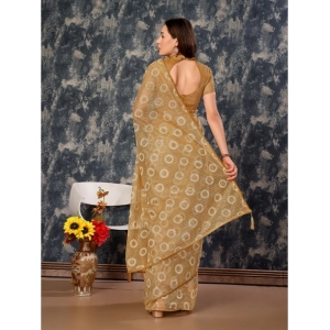 Generic Women's Linen Gola Printed Saree With Unstitched Blouse (Beige, 5-6 Mtrs)