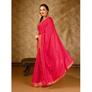 Generic Women's Vichitra Plain Saree With Unstitched Blouse (Pink, 5-6 Mtrs)