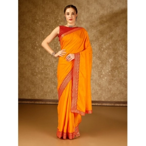 Generic Women's Vichitra Plain Saree With Unstitched Blouse (Yellow, 5-6 Mtrs)
