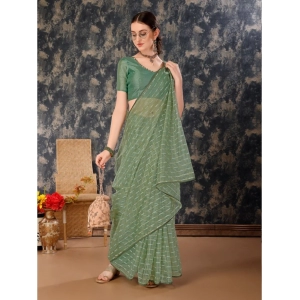 Generic Women's Linen Line Saree With Unstitched Blouse (Green, 5-6 Mtrs)