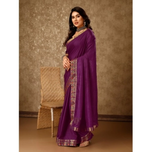 Generic Women's Vichitra Swiroshki Butta Saree With Unstitched Blouse (Wine, 5-6 Mtrs)