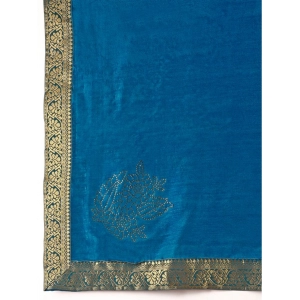 Generic Women's Vichitra Swiroshki Butta Saree With Unstitched Blouse (Blue, 5-6 Mtrs)